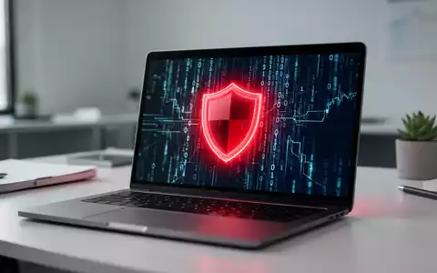 Symbolische Darstellung von Cybersicherheit mit leuchtendem Schutzschild auf einem Laptopbildschirm. - Foto: über boerse-global.de