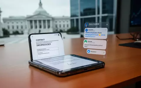 Ein Smartphone zeigt verdächtige digitale Vertragsdokumente und E-Mail-Benachrichtigungen auf einem professionellen Schreibtisch. - Foto: über boerse-global.de