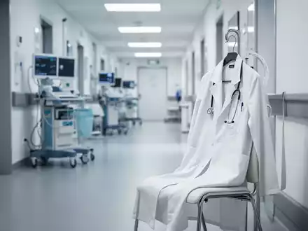 Ein leerer Arztkittel in einer modernen medizinischen Praxis symbolisiert den Fachkräftemangel im Gesundheitswesen. - Foto: über boerse-global.de