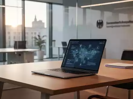 Moderner Büroarbeitsplatz mit Laptop als Symbol für die Digitalisierung der deutschen Verwaltung. - Foto: über boerse-global.de
