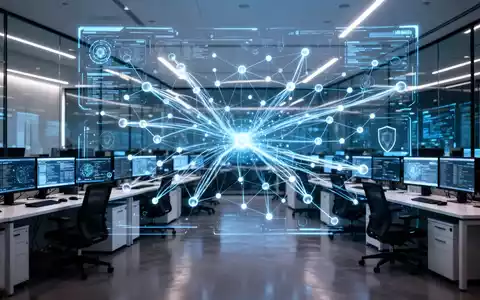 Hochsicherheits-Cyberoperationszentrum mit digitalen Netzwerkknoten und Datenströmen auf einem Monitor. - Foto: über boerse-global.de