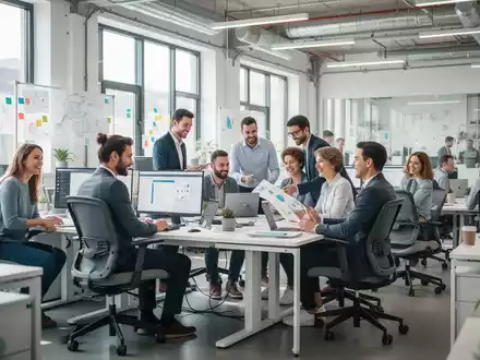 Menschen arbeiten gemeinsam in einem modernen, barrierefreien und hellen Arbeitsumfeld. - Foto: über boerse-global.de
