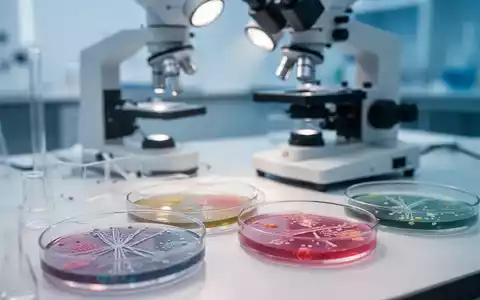 Wissenschaftliche Laborumgebung mit Mikroskop und Bakterienkulturen in Petrischalen zur Untersuchung des Mikrobioms. - Foto: über boerse-global.de