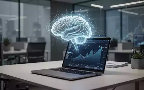 Ein moderner Büroarbeitsplatz mit einem digitalen Hologramm über einem Laptop, das den technologischen Wandel symbolisiert. - Foto: über boerse-global.de