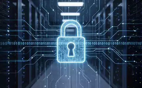 Digitales Sicherheitsschloss vor einem abstrakten Hintergrund aus Binärcode und Server-Netzwerken. - Foto: über boerse-global.de