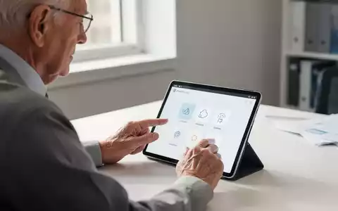 Eine ältere Person nutzt konzentriert ein Tablet an einem hellen Schreibtisch. - Foto: über boerse-global.de