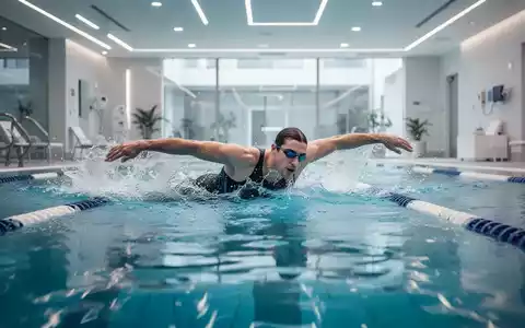 Eine Person führt kontrollierte Schwimmübungen in einem hellen Hallenbad zur rehabilitativen Schmerztherapie durch. - Foto: über boerse-global.de