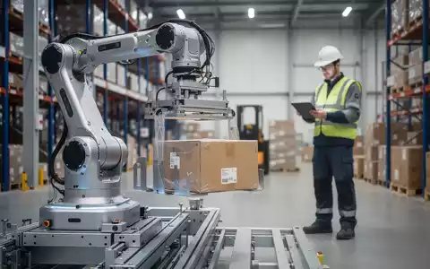 Ein moderner Logistik-Lagerbereich mit einem automatisierten Entladesystem, das ein schweres Paket bewegt. - Foto: über boerse-global.de