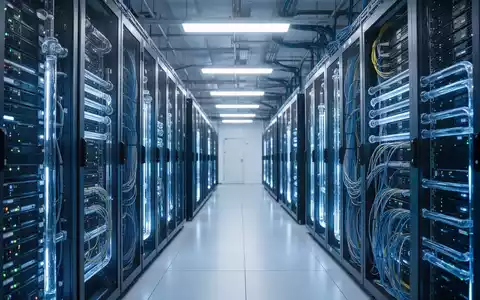 Reihen glühender High-Tech-Serverracks in einer modernen, weitläufigen Rechenzentrumsanlage. - Foto: über boerse-global.de