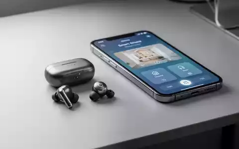 Hochwertige kabellose Kopfhörer neben einem modernen Smartphone mit Smart-Home-Steuerungsoberfläche auf einem Schreibtisch. - Foto: über boerse-global.de