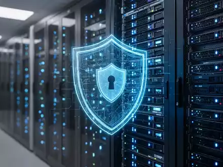 Digitales Sicherheitssymbol vor einem modernen Serverraum, das die IT-Sicherheitsinfrastruktur von Microsoft visualisiert. - Foto: über boerse-global.de