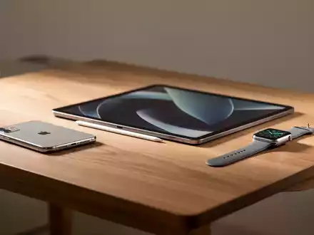 iPhone, iPad und Apple Watch auf einem Schreibtisch fĂŒr AppleCare Multi-GerĂ€teschutz. - Foto: ĂŒber boerse-global.de
