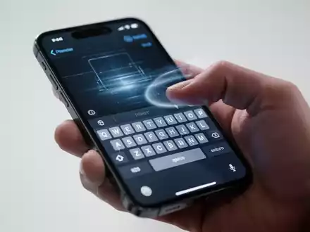 Nahaufnahme einer Hand, die auf dem Display eines iPhones eine Geste zur effizienteren Texteingabe ausführt. - Foto: über boerse-global.de