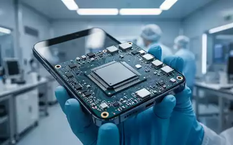 Nahaufnahme einer Smartphone-Platine mit einem modernen Prozessorchip in einem Halbleiterlabor. - Foto: über boerse-global.de