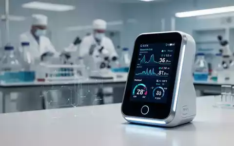 Modernes digitales Messgerät für Gesundheitsdaten neben einer unscharfen medizinischen Laborumgebung - Foto: über boerse-global.de