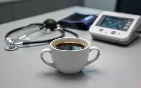 Eine Tasse schwarzer Kaffee neben einem Stethoskop und einem Blutdruckmessgerät auf einem Schreibtisch. - Foto: über boerse-global.de