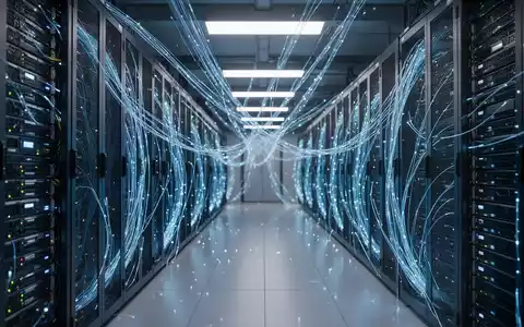 Reihen leistungsstarker Server-Racks in einem modernen Rechenzentrum mit blauen Leuchten. - Foto: über boerse-global.de