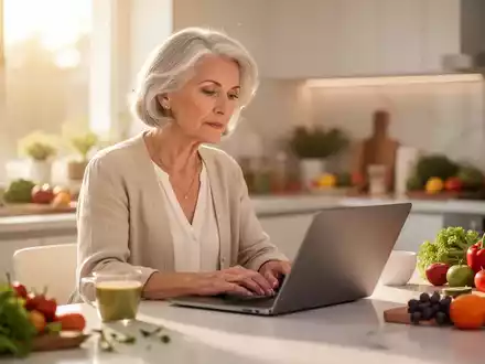 Eine fokussierte Frau mittleren Alters arbeitet konzentriert an einem hellen Schreibtisch in einer modernen Umgebung. - Foto: über boerse-global.de