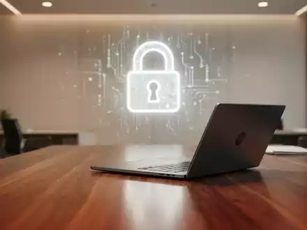 Modernes Büro mit einem digitalen Vorhängeschloss als Symbol für Datenschutz und Datensicherheit. - Foto: über boerse-global.de