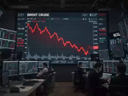 Ein fallender roter Chart auf einem digitalen Bildschirm, der den Preisverfall von Brent Rohöl symbolisiert. - Foto: über boerse-global.de