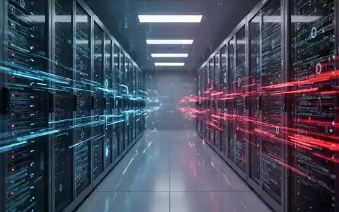 Abstraktes Serverraum-Szenario mit leuchtenden Datenströmen als Symbol für Cybersecurity und KI-Sicherheitsrisiken. - Foto: über boerse-global.de
