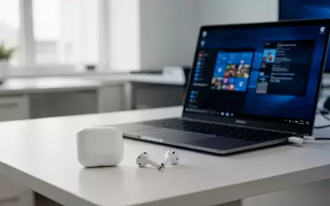 Apple AirPods neben einem Windows-Laptop in einem modernen, professionellen Büro. - Foto: über boerse-global.de