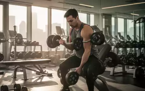 Eine Person trainiert morgens in einem modernen Fitnessstudio mit Hanteln für ein gesundes Krafttraining. - Foto: über boerse-global.de