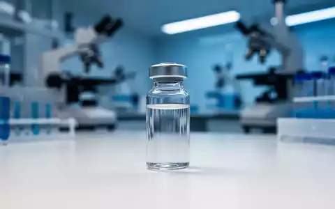 Ein gläsernes Fläschchen mit pharmazeutischem Wirkstoff in einem modernen, klinisch beleuchteten Forschungslabor. - Foto: über boerse-global.de