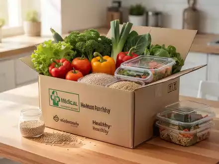 Ein Paket mit frischen, gesunden Lebensmitteln auf einem Küchentisch als Symbol für medizinisch abgestimmte Ernährung. - Foto: über boerse-global.de