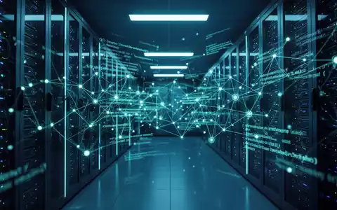 Digitale Netzwerk-Knotenpunkte und abstrahierter Programmcode in einem modernen Rechenzentrum zur Cybersicherheit. - Foto: über boerse-global.de