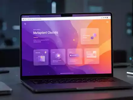 Moderner Laptop-Bildschirm mit einer Browser-Oberfläche, die ein buntes Farbverlauf-Design und modulare Widgets zeigt. - Foto: über boerse-global.de