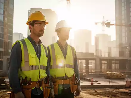 Bauarbeiter auf einer sonnigen Baustelle bei extremer Hitze, symbolisch für die Debatte um Hitzeschutz am Arbeitsplatz. - Foto: über boerse-global.de