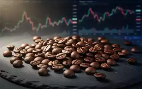 Geröstete Kaffeebohnen auf dunklem Hintergrund mit angedeuteten Finanzmarktgrafiken. - Foto: ĂŒber boerse-global.de
