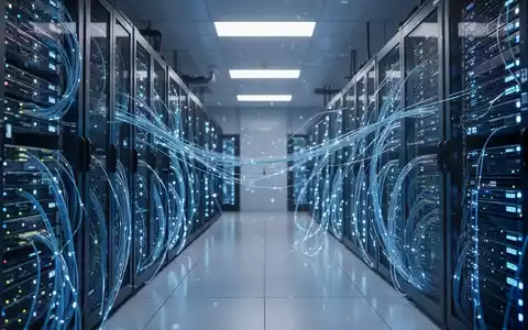 Moderne Serverräume in einem Rechenzentrum mit leuchtenden Kabeln als Symbol für KI-Infrastrukturinvestitionen. - Foto: über boerse-global.de