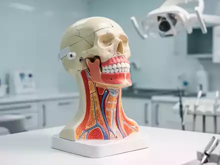 Anatomisches Modell eines menschlichen Kiefers und Halsbereichs zur Veranschaulichung der körperlichen Zusammenhänge. - Foto: über boerse-global.de