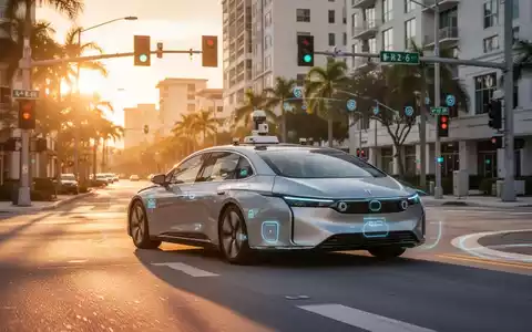 Ein modernes autonomes Robotaxi fährt durch eine sonnige Stadtstraße in Florida. - Foto: über boerse-global.de