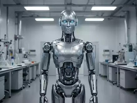 Ein humanoider Roboter in einem modernen Forschungslabor, der für das Training durch Teleoperation vorbereitet wird. - Foto: über boerse-global.de