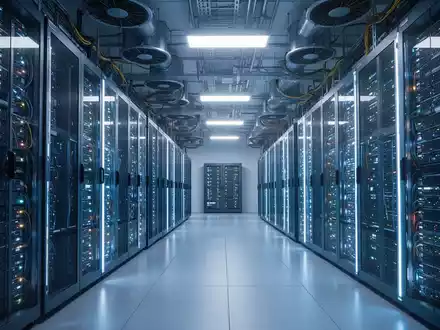 Reihen moderner Server-Racks in einem High-Tech-Rechenzentrum als KI-Infrastruktur. - Foto: über boerse-global.de