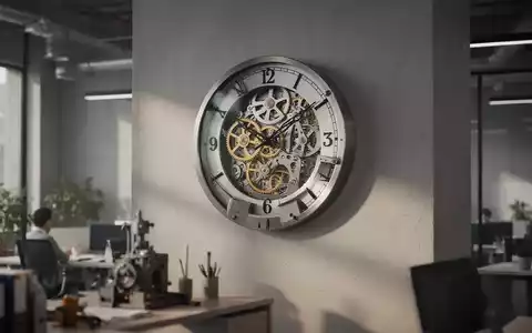 Eine Analoguhr an einer modernen Bürowand symbolisiert den Achtstundentag und die Debatte um Arbeitszeitregelungen. - Foto: über boerse-global.de