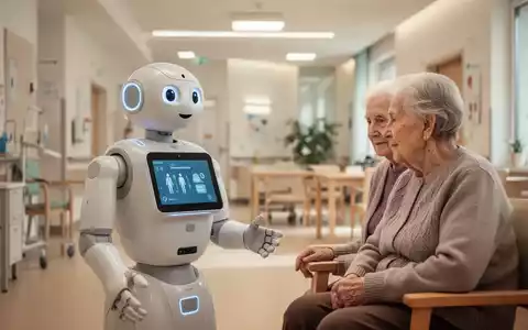 Ein KI-gestützter Pflegeroboter interagiert in einem modernen deutschen Seniorenheim mit einem Bewohner. - Foto: über boerse-global.de