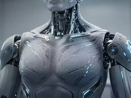 Nahaufnahme eines humanoiden Roboters mit fortschrittlicher Smart-Skin-Technologie für sichere Mensch-Roboter-Kollaboration. - Foto: über boerse-global.de