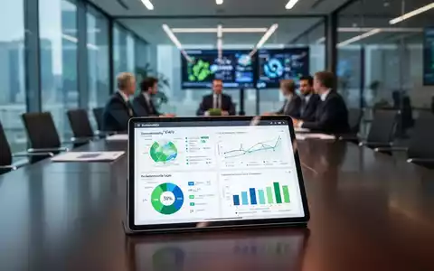 Digitales Tablet mit Nachhaltigkeitsdaten und ESG-Diagrammen in einem modernen Bürokontext. - Foto: über boerse-global.de