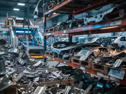 Moderne Recyclinganlage für Fahrzeuge mit sortierten Bauteilen und industrieller Verarbeitungstechnik. - Foto: über boerse-global.de