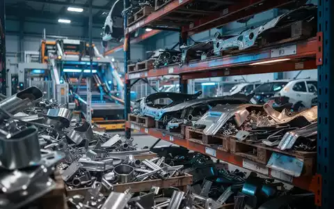 Moderne Recyclinganlage für Fahrzeuge mit sortierten Bauteilen und industrieller Verarbeitungstechnik. - Foto: über boerse-global.de