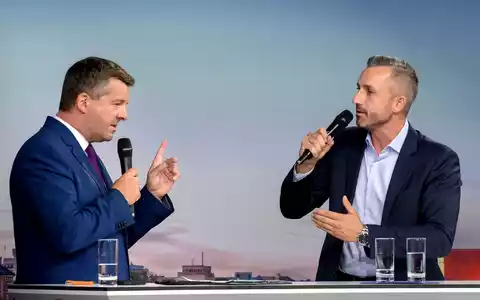 Beim Wahlforum lieferten sich zunächst die Spitzenkandidaten der CDU, Sven Schulze, und der AfD, Ulrich Siegmund, ein Duell, bevor die Vertreterinnen und Vertreter der übrigen Parteien dazu kamen. - Foto: Klaus-Dietmar Gabbert/dpa