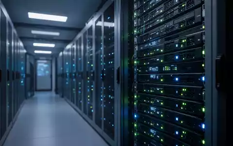 Moderner, schwach beleuchteter Serverraum mit blauen Statusleuchten, die Cloud-Infrastruktursicherheit darstellen. - Foto: über boerse-global.de
