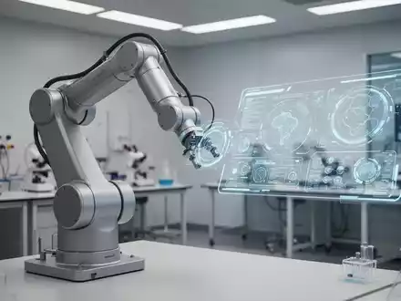 Ein hochmoderner Roboterarm in einem Labor mit einer digitalen Benutzeroberfläche zur intuitiven Steuerung. - Foto: über boerse-global.de