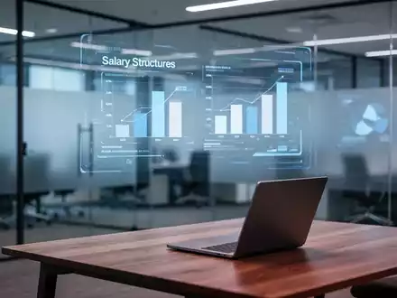 Modernes Büro mit abstrakter Datenvisualisierung von Gehaltsstrukturen auf einem Bildschirm. - Foto: über boerse-global.de