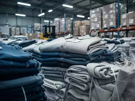 Stapel neuer Textilien in einem Lagerhaus als Symbol für die Kreislaufwirtschaft und das Verbot der Warenvernichtung. - Foto: über boerse-global.de