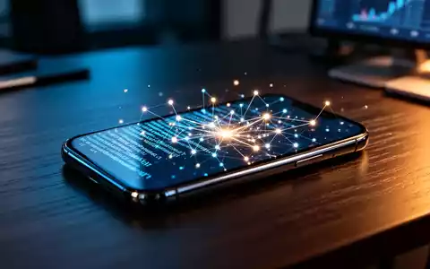 Ein Smartphone auf einem Schreibtisch zeigt abstrakt fließende digitale Datenströme als Symbol für eine Sicherheitslücke. - Foto: über boerse-global.de